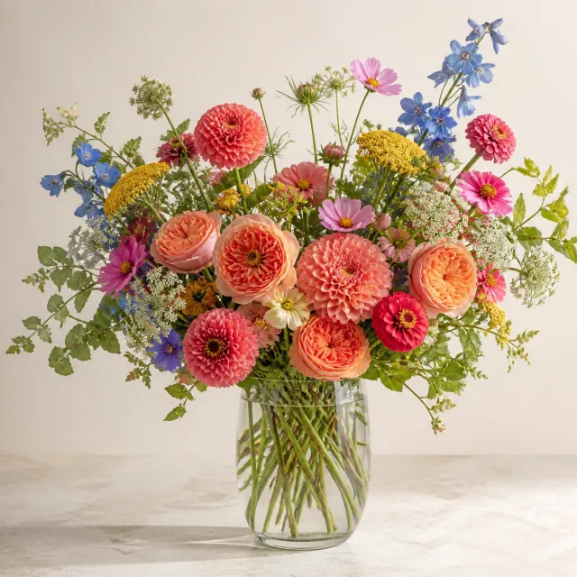 Seasonal arrangement for a recurring flower subscription